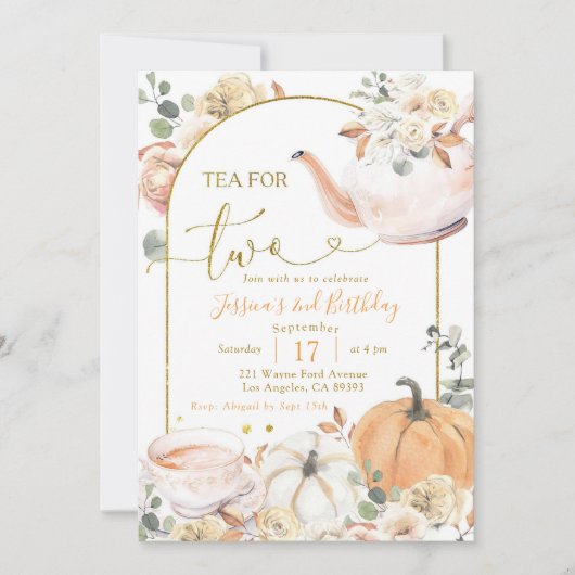 Herfst Boho Sinaasappel en witte pompoenthee voor Kaart (Voorkant)