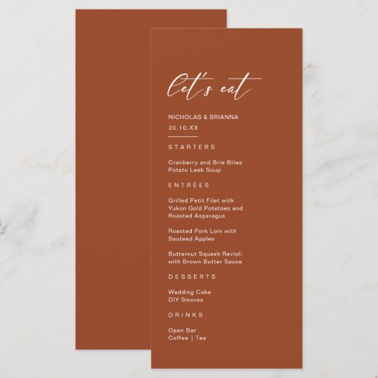 Herfst Boho Terracotta Bruiloft Menu (Voorkant / Achterkant)