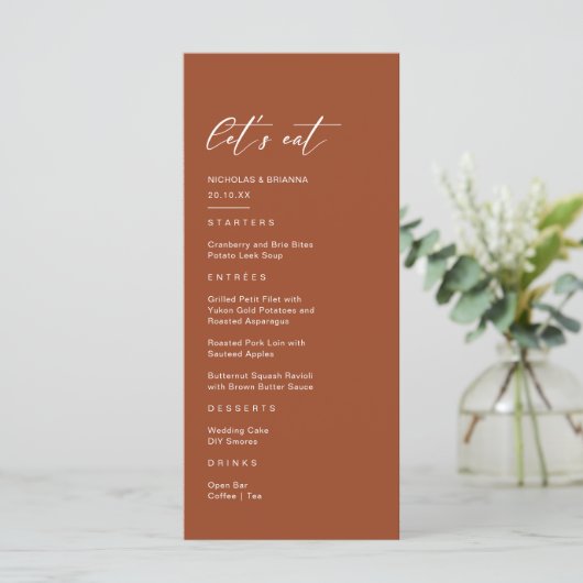 Herfst Boho Terracotta Bruiloft Menu (Staand voorkant)
