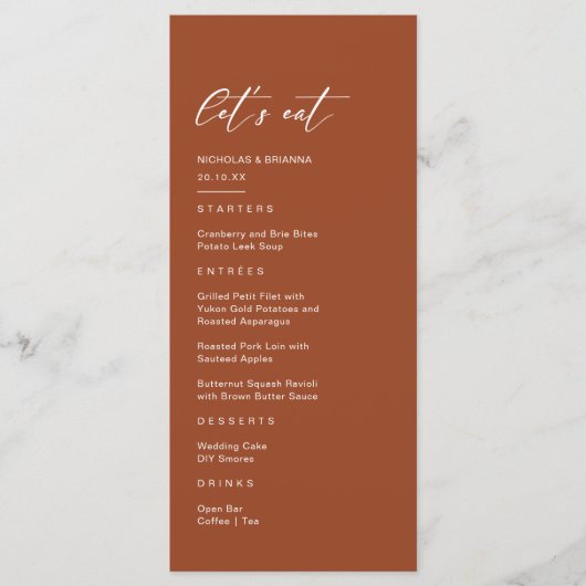 Herfst Boho Terracotta Bruiloft Menu (Voorkant)