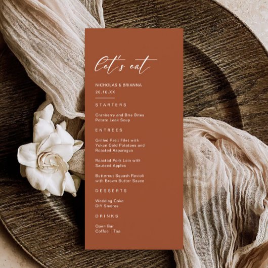 Herfst Boho Terracotta Bruiloft Menu