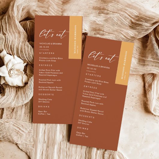 Herfst Boho Terracotta Bruiloft Menu