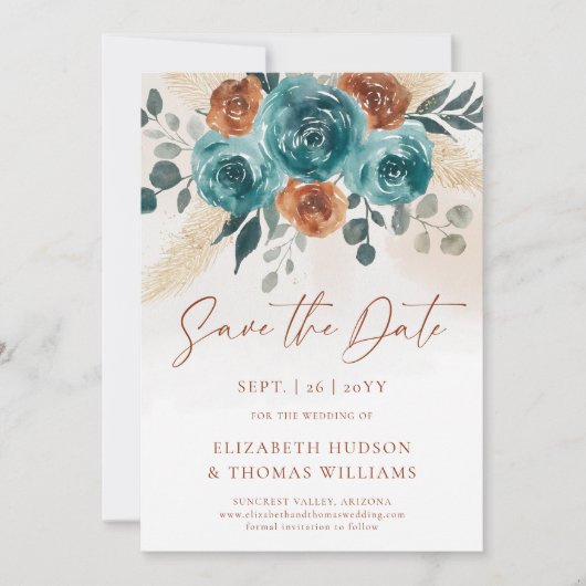 Herfst Boho Terracotta Floral Wedding Save the Dat Save The Date (Voorkant)