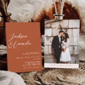 Herfst Boho Terracotta Foto Bruiloft Kaart