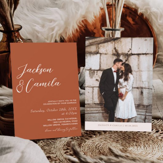 Herfst Boho Terracotta Foto Bruiloft Kaart