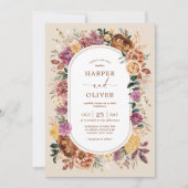 Herfst Boho Terracotta Paarse Floral Wedding Kaart (Voorkant)