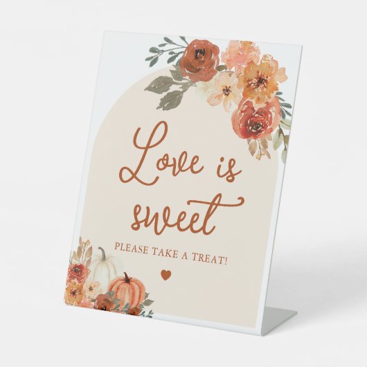 Herfst Boho Terracotta Pompoen Liefde is Lief Teke Reclamebord Met Voetstuk (Voorkant)