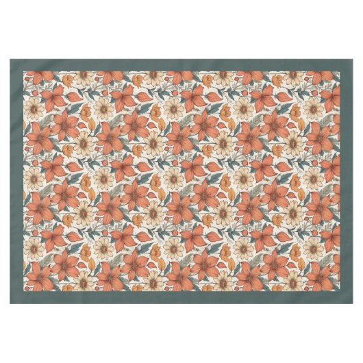 Herfst boho terracotta witte bloemen pastel blauw tafelkleed (Voorkant (Horizontaal))