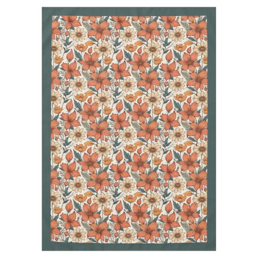 Herfst boho terracotta witte bloemen pastel blauw tafelkleed (Voorkant)