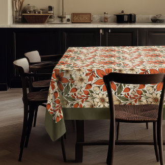 Herfst boho terracotta witte bloemen pastel blauw tafelkleed