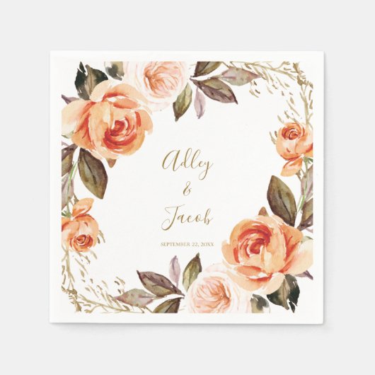 Herfst Boho verbrand Oranje Floral Wedding Napkins Servet (Voorkant)