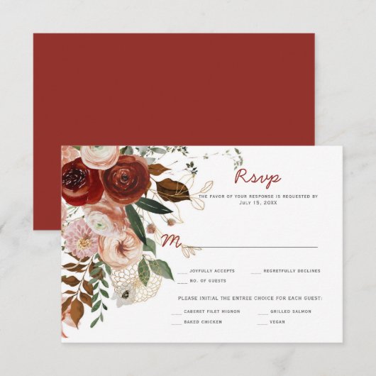 Herfst Boho Watercolor Bloem RSVP Kaart (Voorkant / Achterkant)