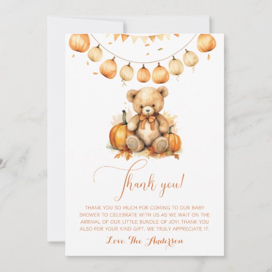 Herfst Boho Waterverf Beer Baby shower Dank u Bedankkaart (Voorkant)
