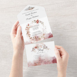 Herfst Boho Waterverf Bloem Bruiloft | All In One Uitnodiging