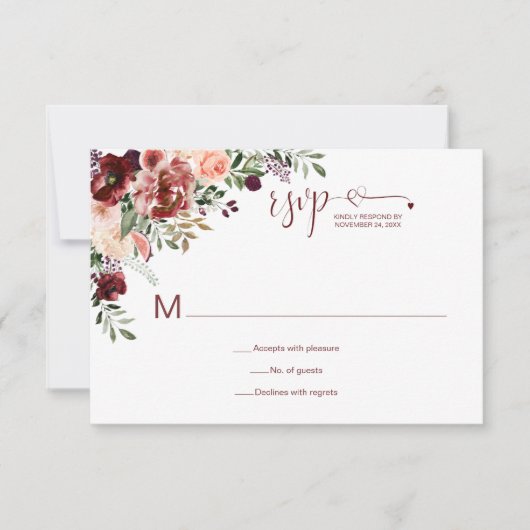 Herfst Boho Waterverf Bloem Hart Script RSVP Kaartje (Voorkant)