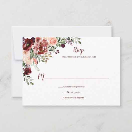 Herfst Boho Waterverf Bloem RSVP Kaartje (Voorkant)