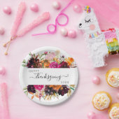 Herfst Boho Waterverf Bloemen Thanksgiving Papieren Bordje (Feest)