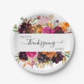 Herfst Boho Waterverf Bloemen Thanksgiving Papieren Bordje (Voorkant)