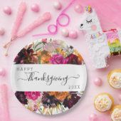 Herfst Boho Waterverf Bloemen Thanksgiving Papieren Bordje (Feest)