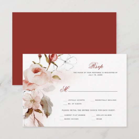 Herfst Boho Waterverf Bloemmotief RSVP Kaartje (Voorkant / Achterkant)