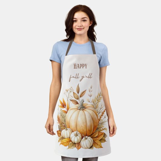 Herfst Boho Waterverf Pompoen Happy Herfst Y'all Schort (Gedragen)