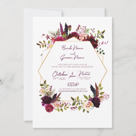 Herfst Boho Wedding Uitnodiging (Voorkant)