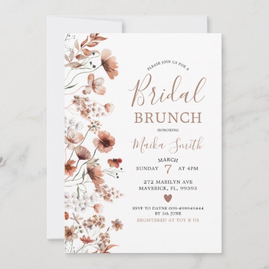 Herfst Boho Widlflower Bridal Brunch Uitnodiging (Voorkant)