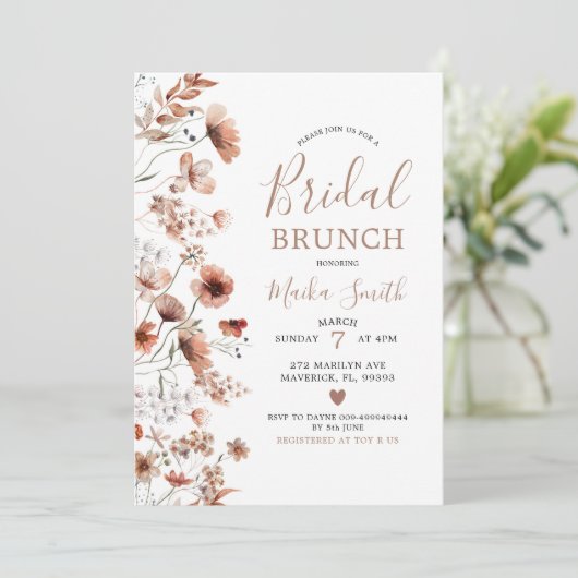 Herfst Boho Widlflower Bridal Brunch Uitnodiging (Staand voorkant)