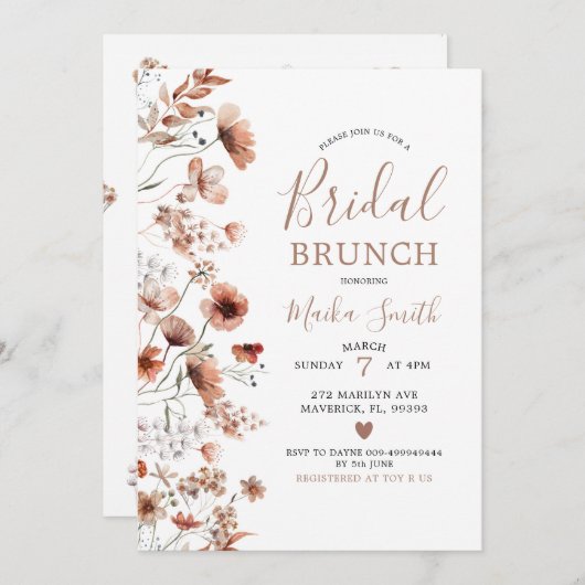 Herfst Boho Widlflower Bridal Brunch Uitnodiging (Voorkant / Achterkant)
