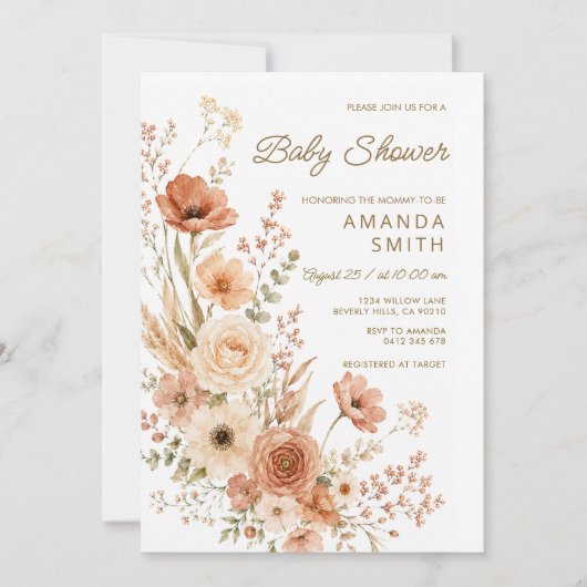 HERFST Boho Wilde Bloem Baby Shower Kaart (Voorkant)
