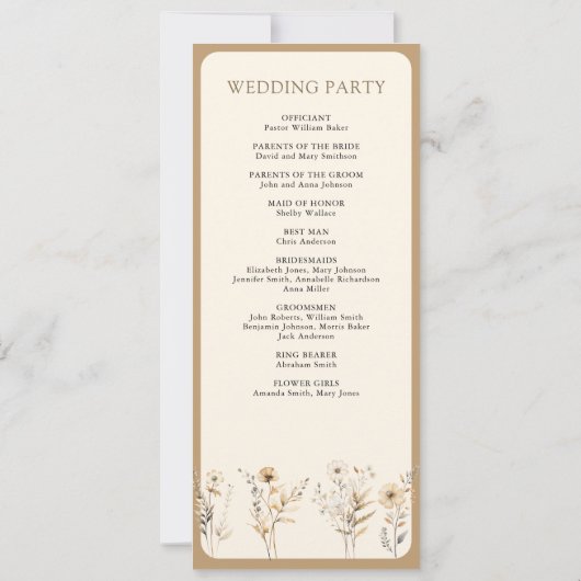 Herfst Boho Wilde Bloem Bruiloftsprogramma (Achterkant)