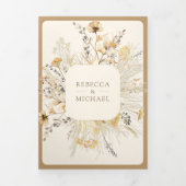 Herfst Boho Wilde Bloem Foto QR Code Trouwen Drieluik Uitnodiging (Cover)