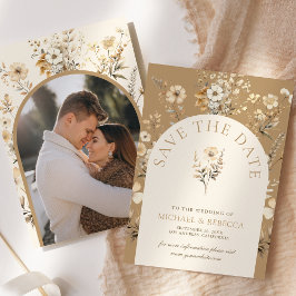 Herfst Boho Wilde Bloemen Trouwfoto Save The Date