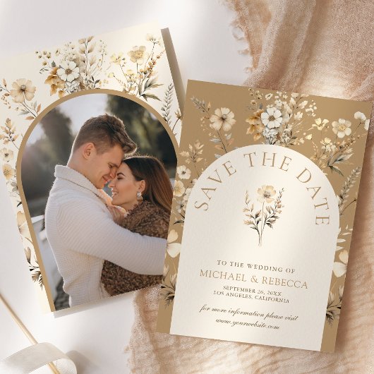 Herfst Boho Wilde Bloemen Trouwfoto Save The Date