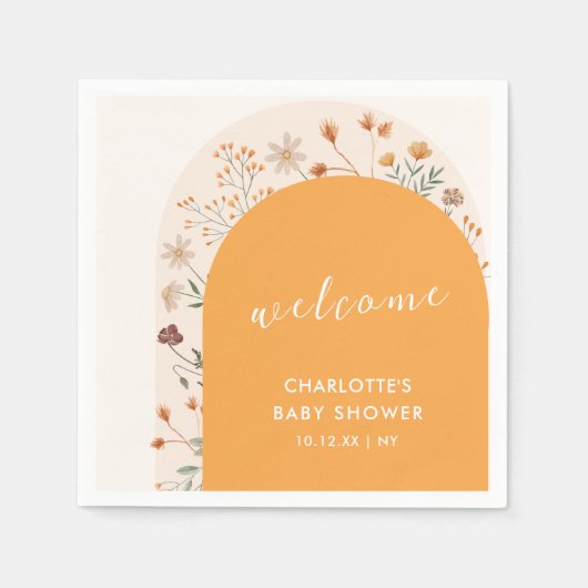 Herfst Boho Wildflower Arch Baby shower Welkom Servet (Voorkant)