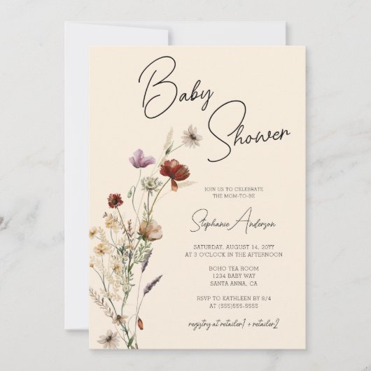 Herfst Boho Wildflower Baby shower Kaart (Voorkant)