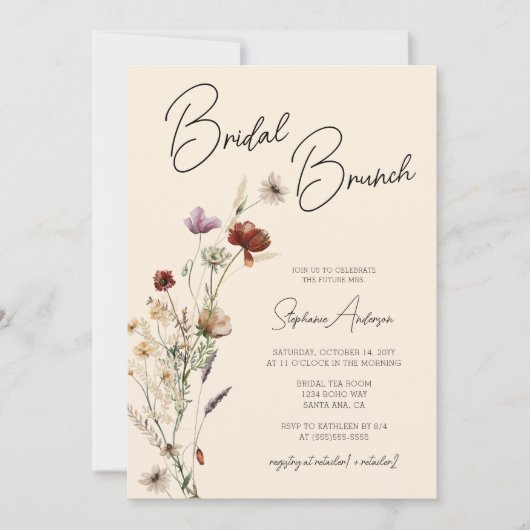 Herfst Boho Wildflower Bridal Brunch Kaart (Voorkant)