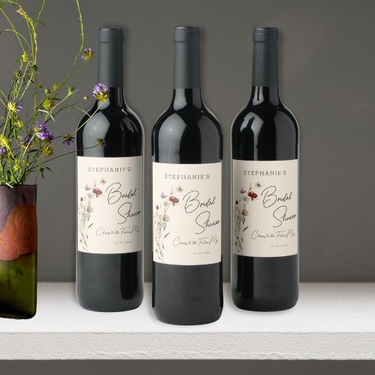 Herfst Boho Wildflower Bruidsdouche Wijn Etiket