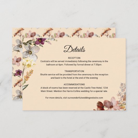 Herfst Boho Wildflower bruiloft Informatiekaartje (Voorkant / Achterkant)