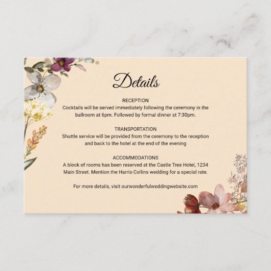 Herfst Boho Wildflower bruiloft Informatiekaartje (Voorkant)