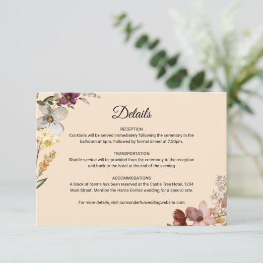 Herfst Boho Wildflower bruiloft Informatiekaartje (Staand voorkant)