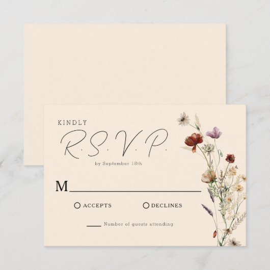 Herfst Boho Wildflower bruiloft RSVP Kaartje (Voorkant / Achterkant)