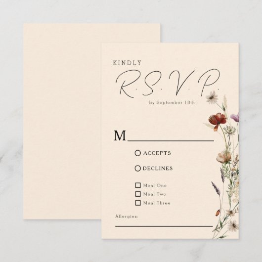 Herfst Boho Wildflower bruiloft RSVP Kaartje (Voorkant / Achterkant)