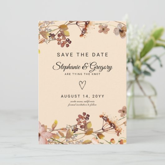 Herfst Boho Wildflower bruiloft Save The Date (Staand voorkant)