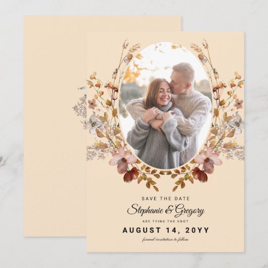 Herfst Boho Wildflower Foto Bruiloft Save The Date (Voorkant / Achterkant)