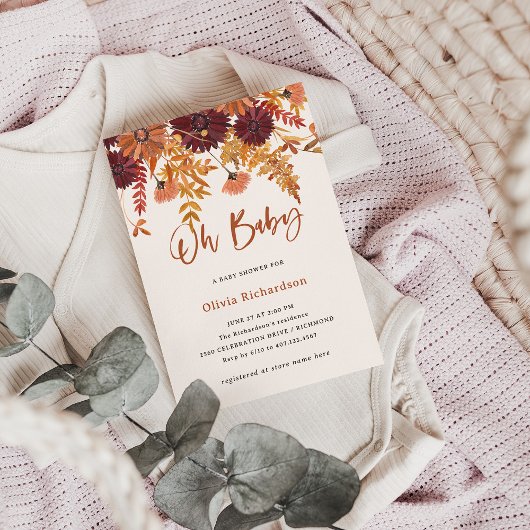 Herfst Boho Wildflower Oh Baby | BABY SHOWER Kaart