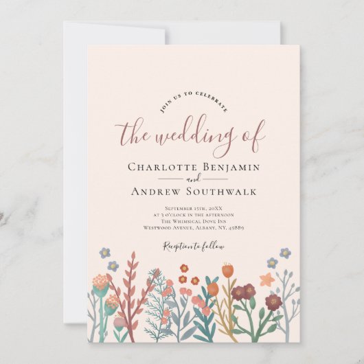 Herfst Boho Wildflowers huwelijksuitnodiging Kaart (Voorkant)