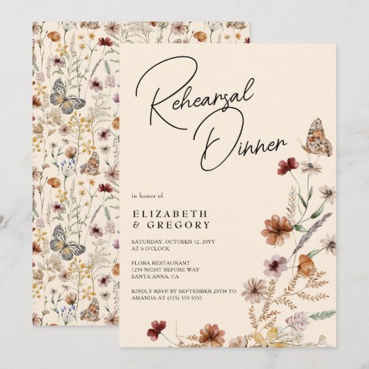 Herfst Boho Wildflowers repetitie diner Kaart (Voorkant / Achterkant)
