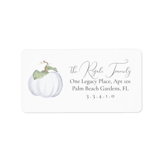 Herfst Boho Witte Pompoen Waterverf Etiket (Voorkant)
