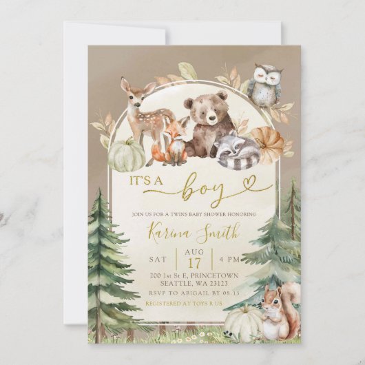 Herfst Boho Woodland Forest Boy Baby shower Kaart (Voorkant)